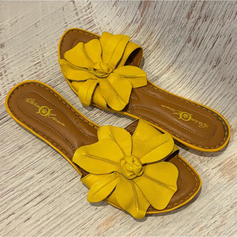 Born Yellow Floral Bow Slide Sandals